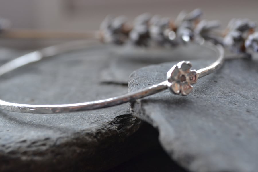 Flower bangle, sterling silver bangle