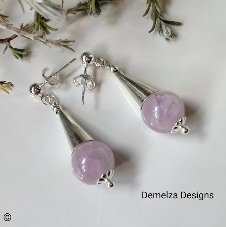 Designer Natural Pink Kunzite Sterling  Silver Stud Earrings