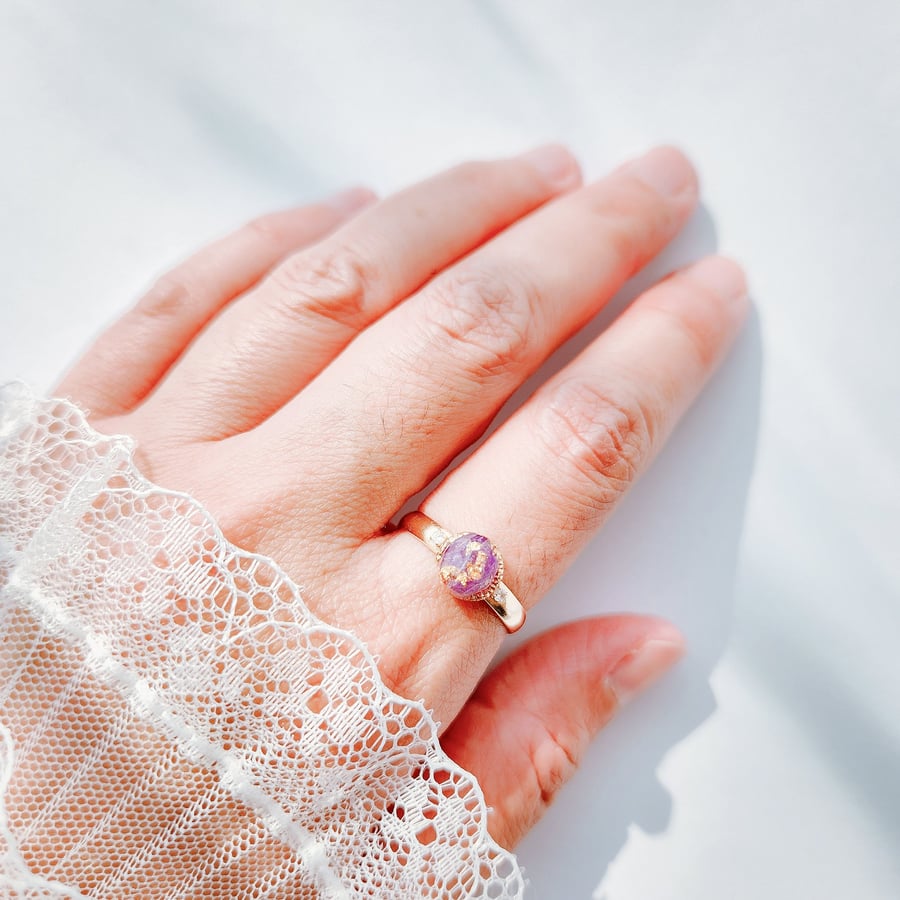 Gem Shape Dried Flower Adjustable Ring