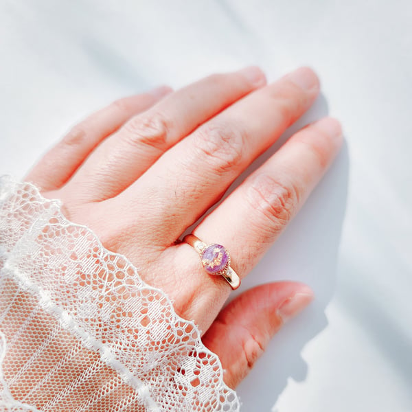 Gem Shape Dried Flower Adjustable Ring