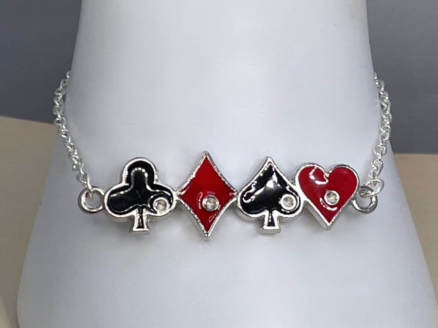 POKER BRACELET playing cards y2k kawaii silver plate Luck
