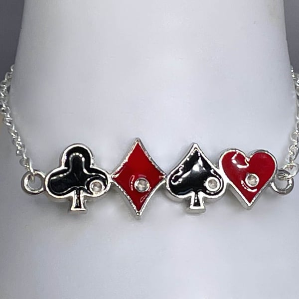 POKER BRACELET playing cards y2k kawaii silver plate Luck