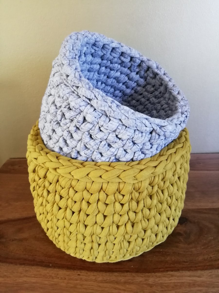 Free UK P&P. Hand Crocheted Nesting Storage Baskets