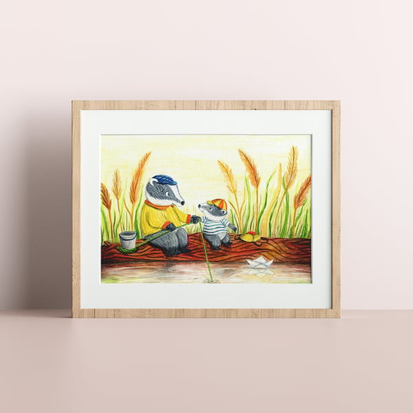 Badger Art Print - Signed 8 x 10 Print