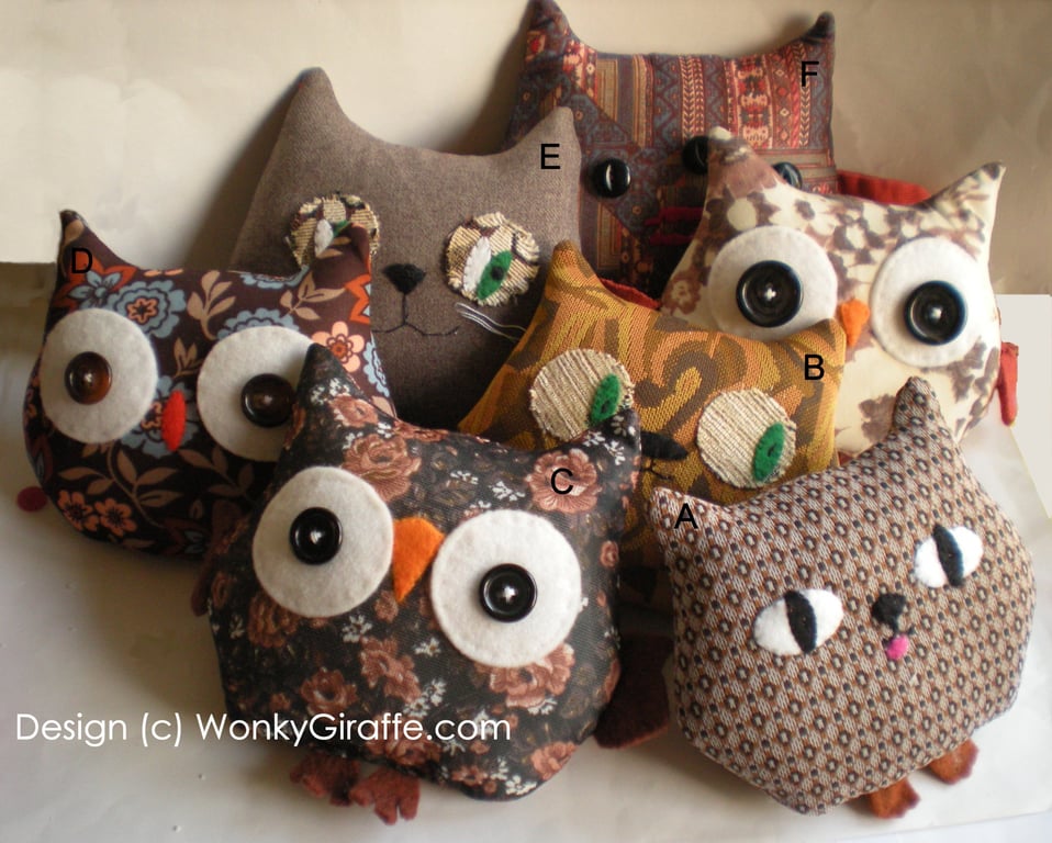 Owl Cat Monster Thing Sew a Softie,Complete Kit and Tutorial - WonkyGiraffe