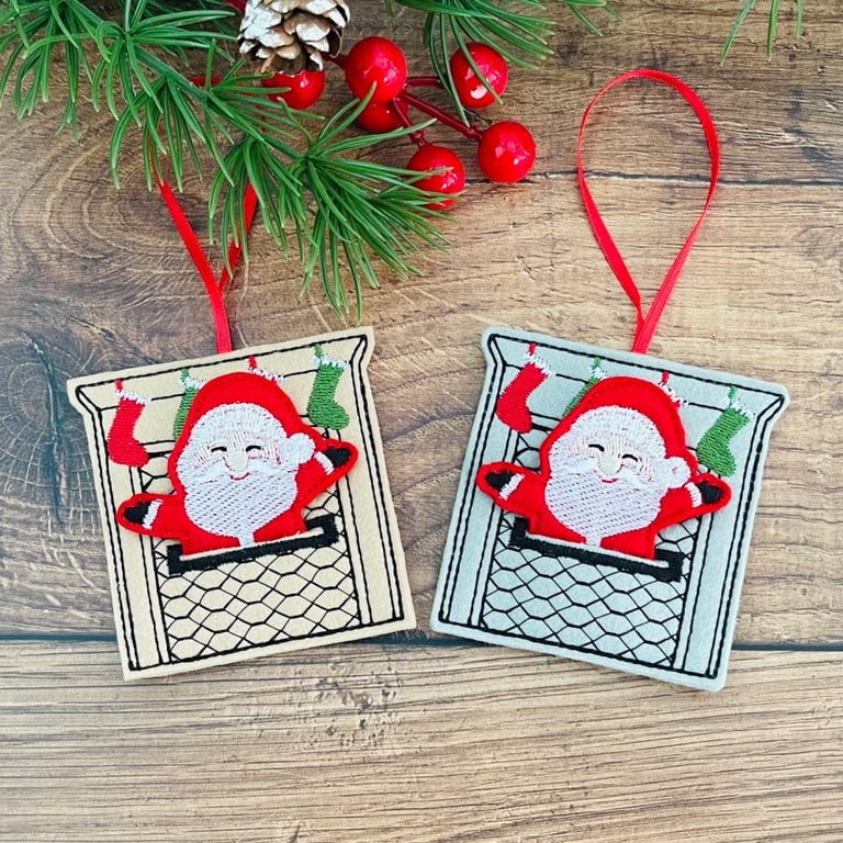 Santa in a Fireplace Christmas Hanging Decoration Personalised Gift