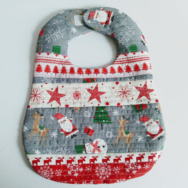 Christmas Patchwork bib, quilted, patchwork Bib, Reversible bib, father Xmas 