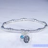 Compass Bracelet Sterling Silver Stretchy blue glass handmade