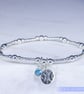 Compass Bracelet Sterling Silver Stretchy blue glass handmade