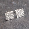 sterling silver stud earrings, square earrings, hammered silver stud earrings