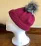 Hand Knitted Hat in plum colour (DK) -Medium - Image 2