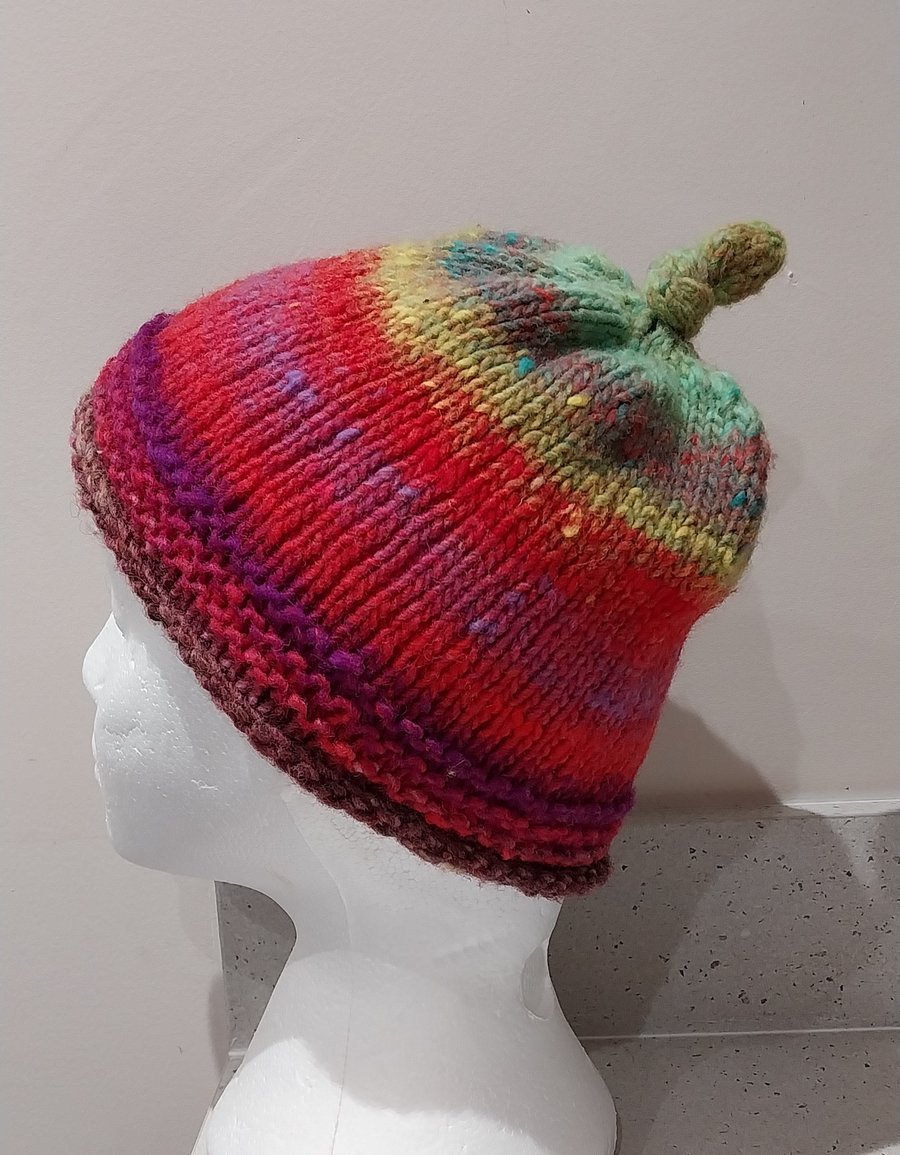 Handknit 100% WOOL NORO KNOTTY TOP BEANIE SMALL