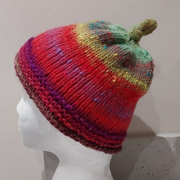 Handknit 100% WOOL NORO KNOTTY TOP BEANIE SMALL