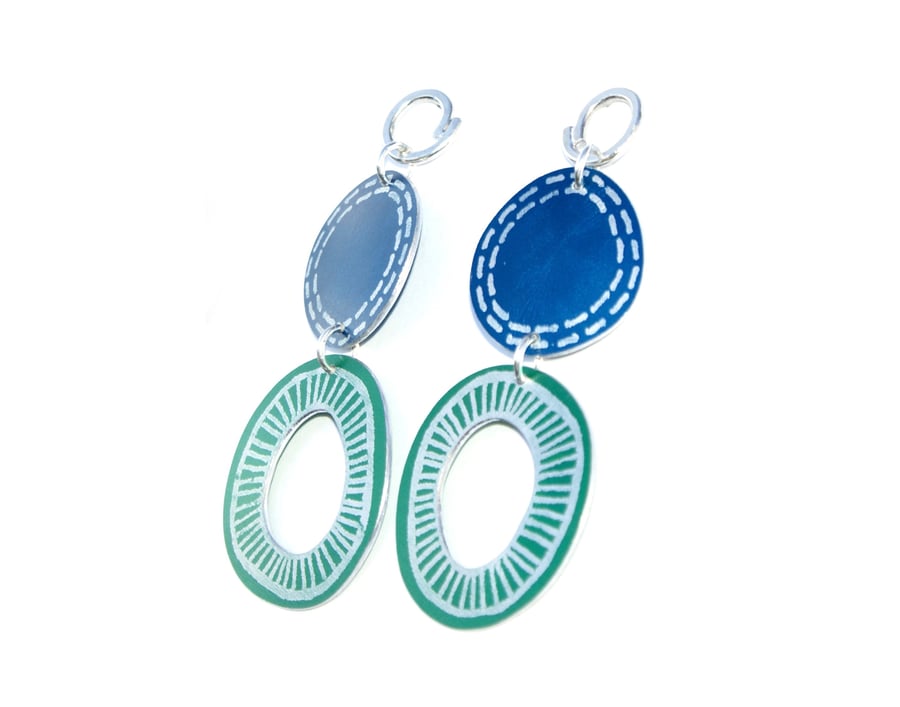Coastal blue and green drop earrings