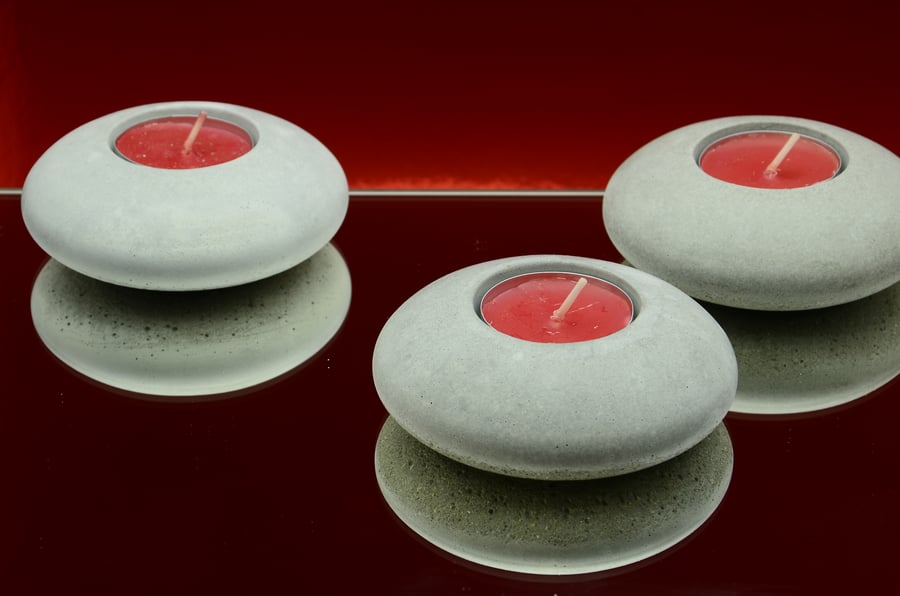 Set of 3 Handmade Round Concrete Tea Light, Tea Light, Air Plant Holders