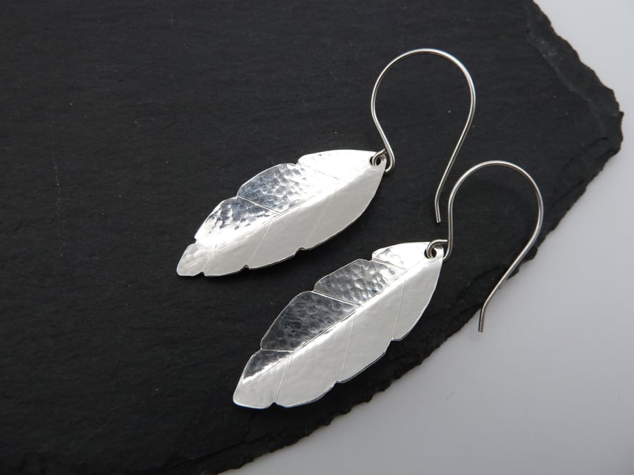 sterling silver earrings, hammered leaf jewellery