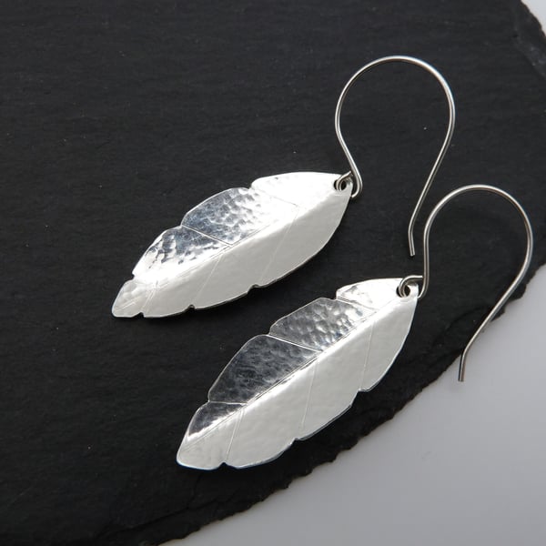 sterling silver earrings, hammered leaf jewellery