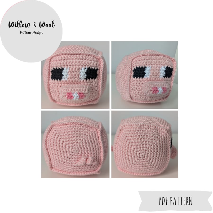Minecraft Inspired Pig Cube - PDF Crochet Pattern