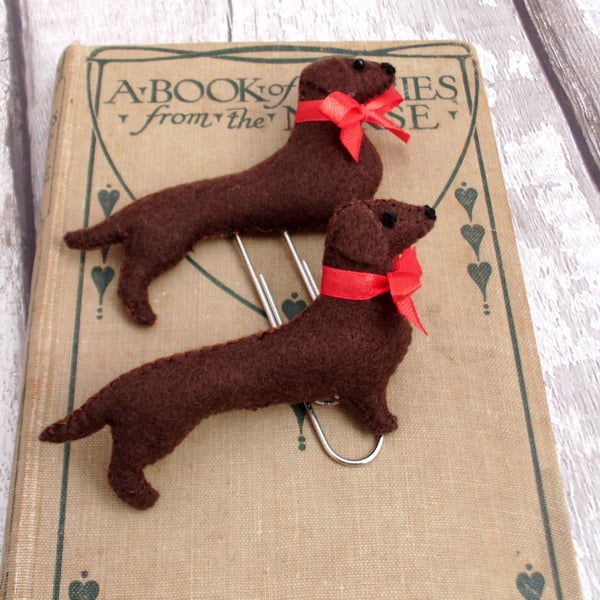 Life planner page marker,Dachshund gift,felt dog brooch and bookmark set