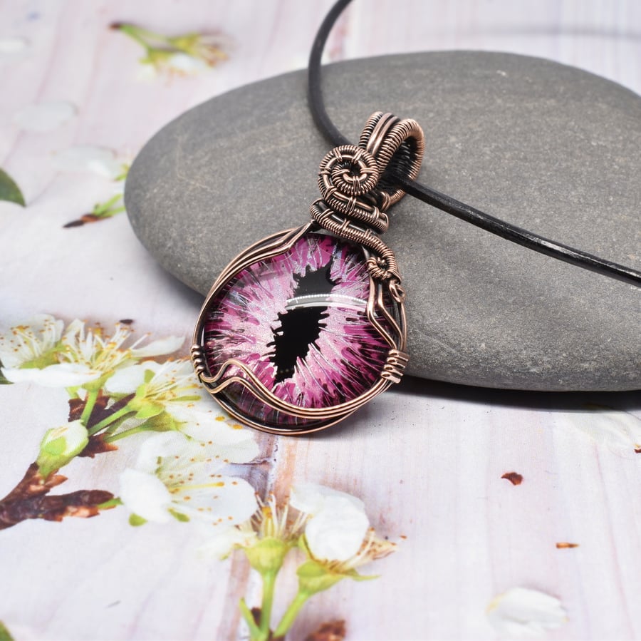 Dragon Eye and Copper Wire Wrapped Necklace