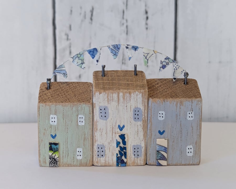 Handmade Trio of Tiny Oak Coastal Cottages