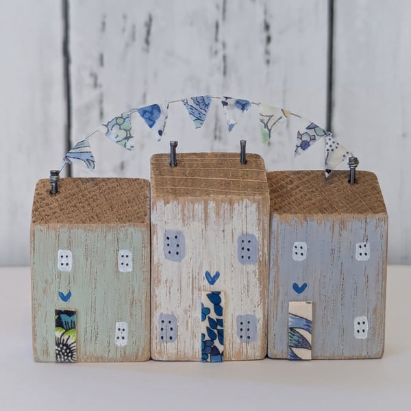 Handmade Trio of Tiny Oak Coastal Cottages