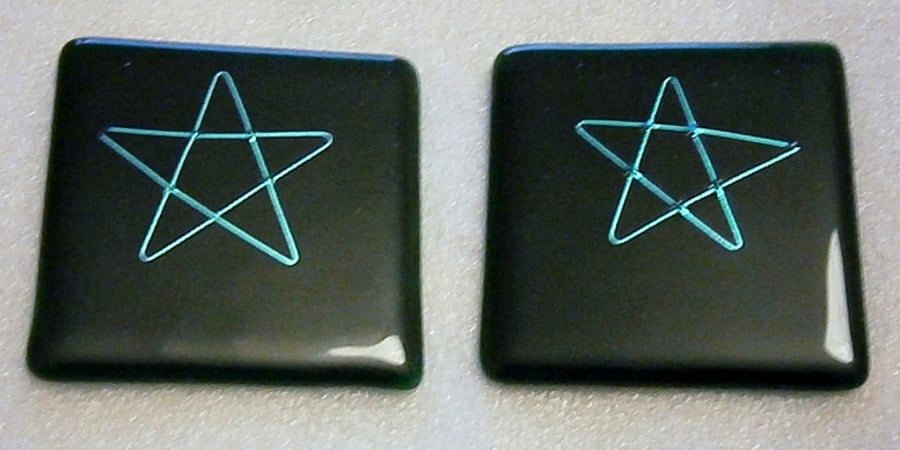Fused glass coasters with dichroic glass star 