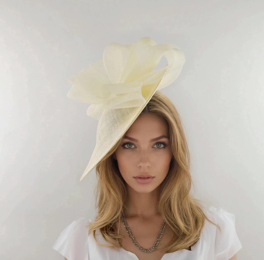 Butter Pale Lemon Yellow Fascinator Hat for Kentucky Derby Ascot Weddings