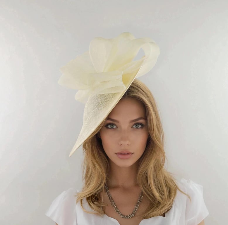 Butter Pale Lemon Yellow Fascinator Hat for Kentucky Derby Ascot Weddings