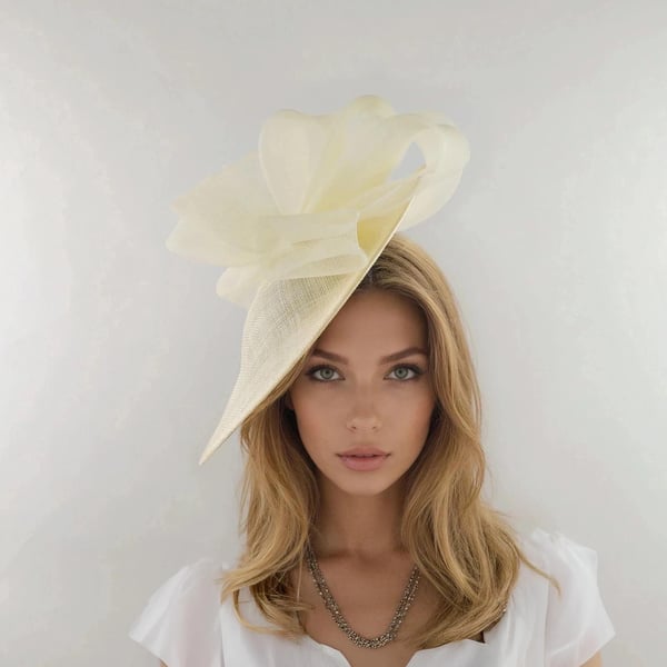 Butter Pale Lemon Yellow Fascinator Hat for Kentucky Derby Ascot Weddings