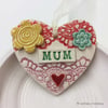 Pottery decoration Mum Heart Ceramic lace pattern Mother's Day
