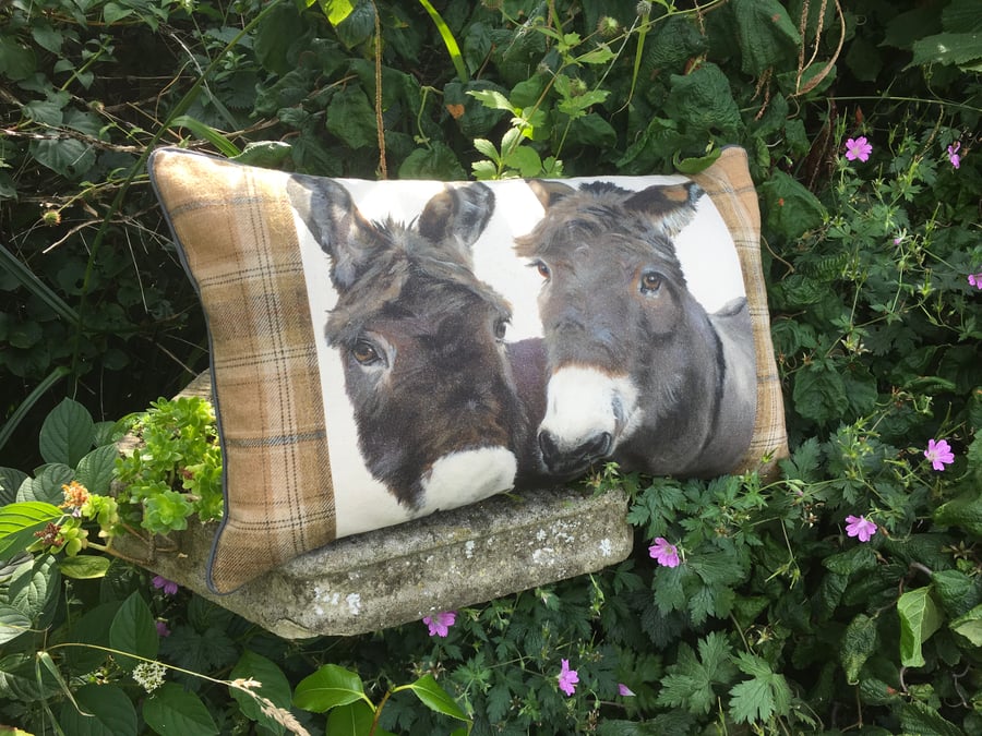 Donkey cushion. Pair of Donkeys scatter cushion. FREE UK P & P.