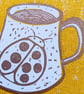 Linocut Time for tea kitchen print yellow and gold perfectly imperfect - Image 3