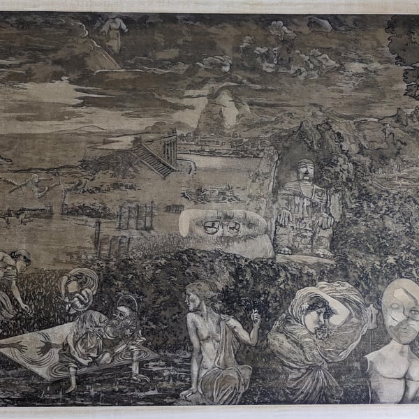 Echoes of the past, aquatint with etching and gold varnish, on paper, signed
