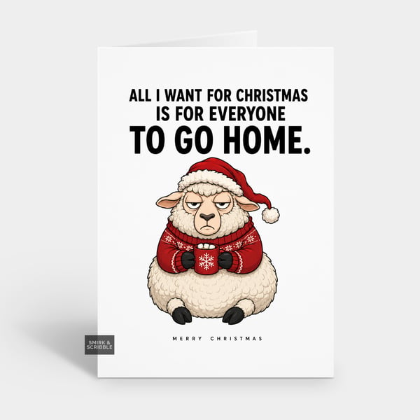 Funny Christmas Card - Antisocial Grumpy Sheep