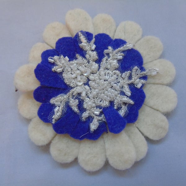 White and Purple Felt Brooch