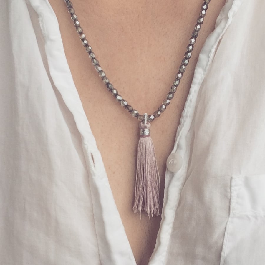 Lavender Tassel and Bead Necklace