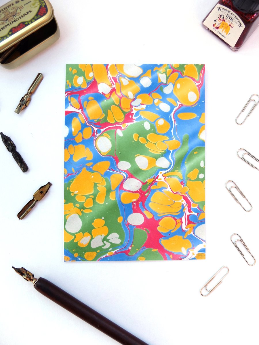 Bold marbled paper art greetings card metallic stone pattern