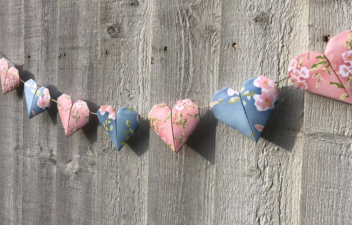 Spring Blossom Origami Loveheart Bunting