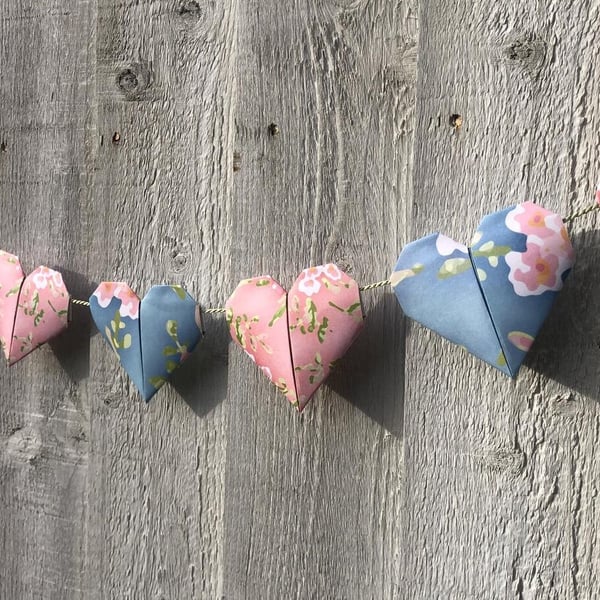 Spring Blossom Origami Loveheart Bunting