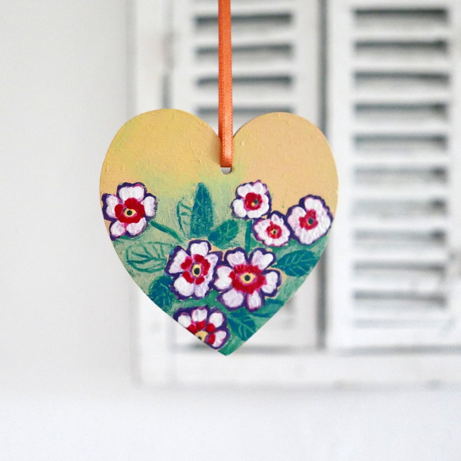 Primrose Heart Hanging Decoration for Valentine's, Easter and Mother's Day