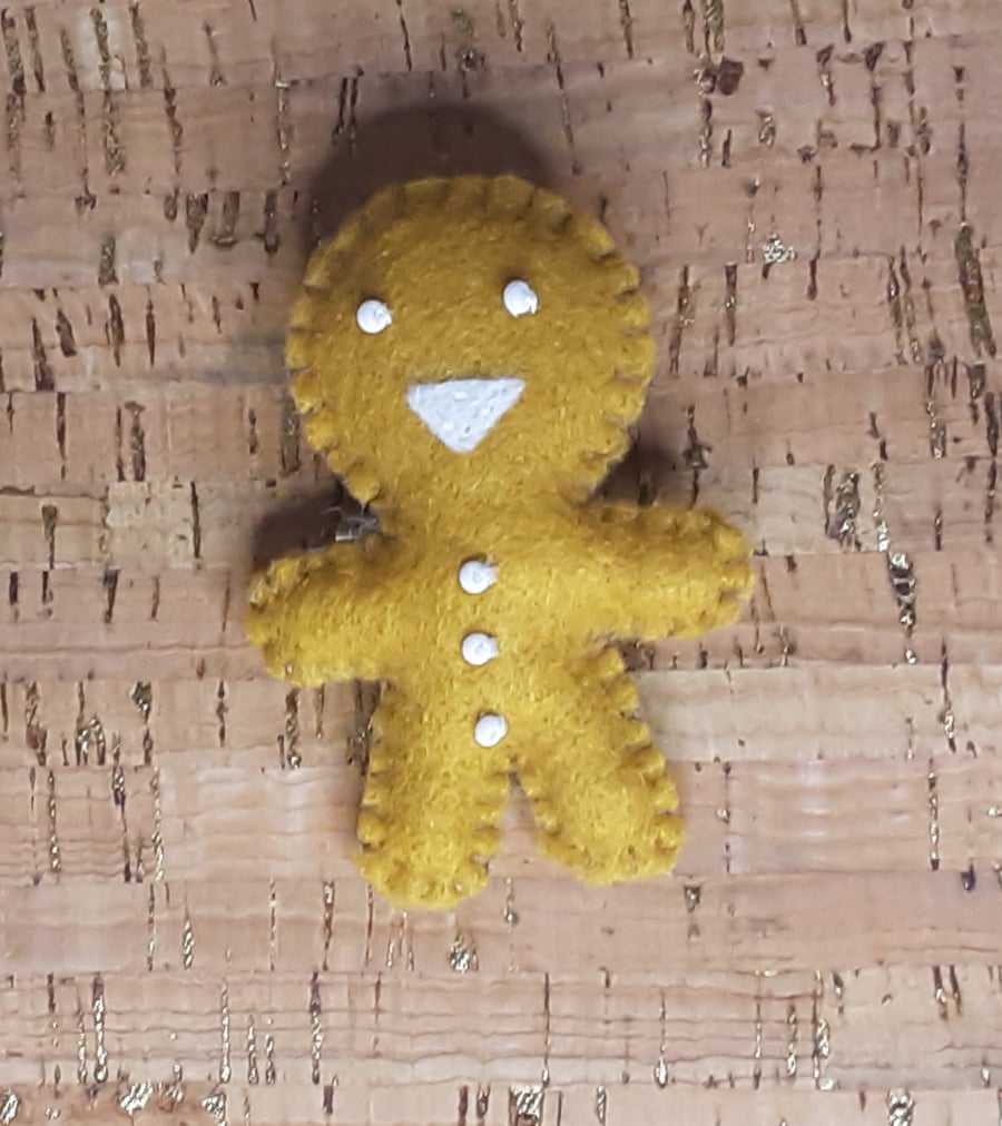 Gingerbread Man, Light Brown Felt Brooch.