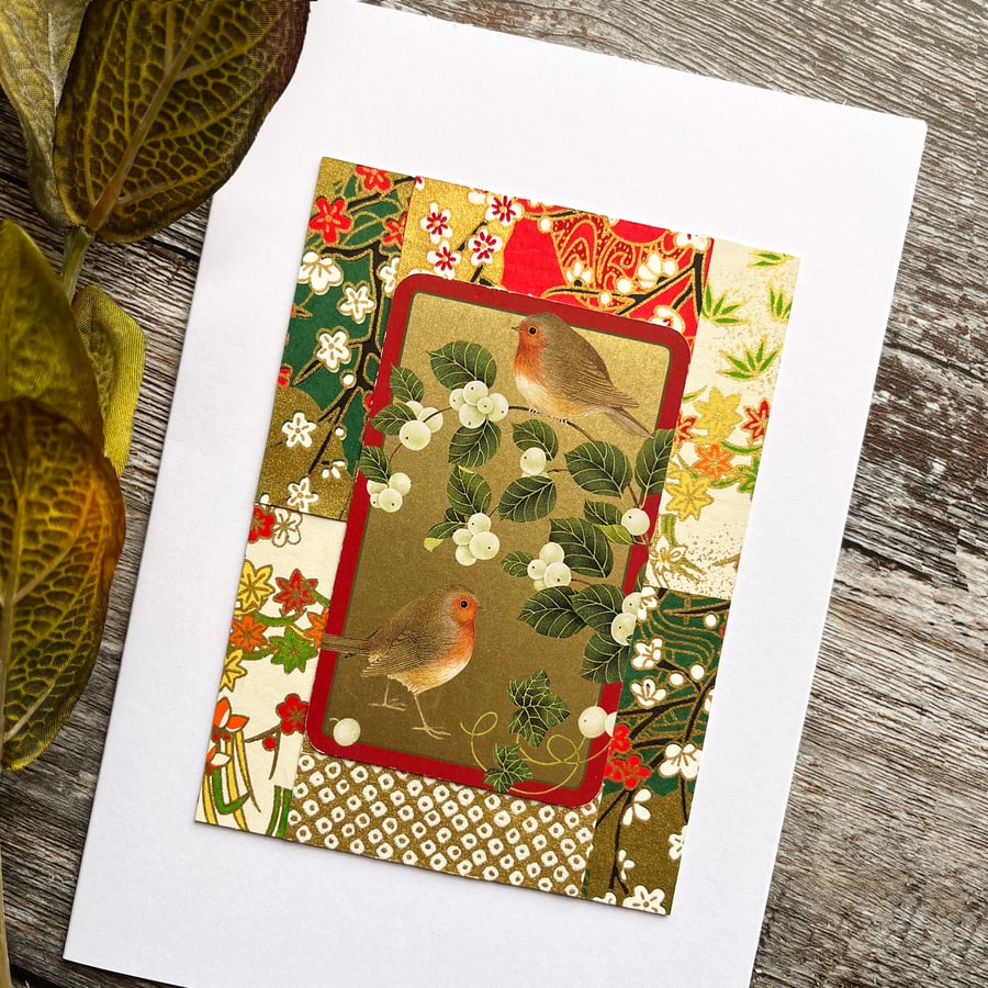 Christmas card, handmade card for robin lover, robin card, 