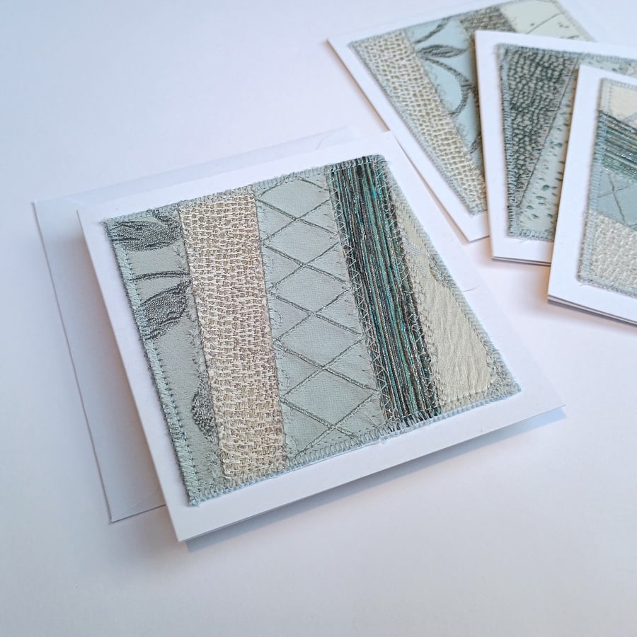 Greetings Card Muted Metallic Blue - upcycled textile blank greeting card