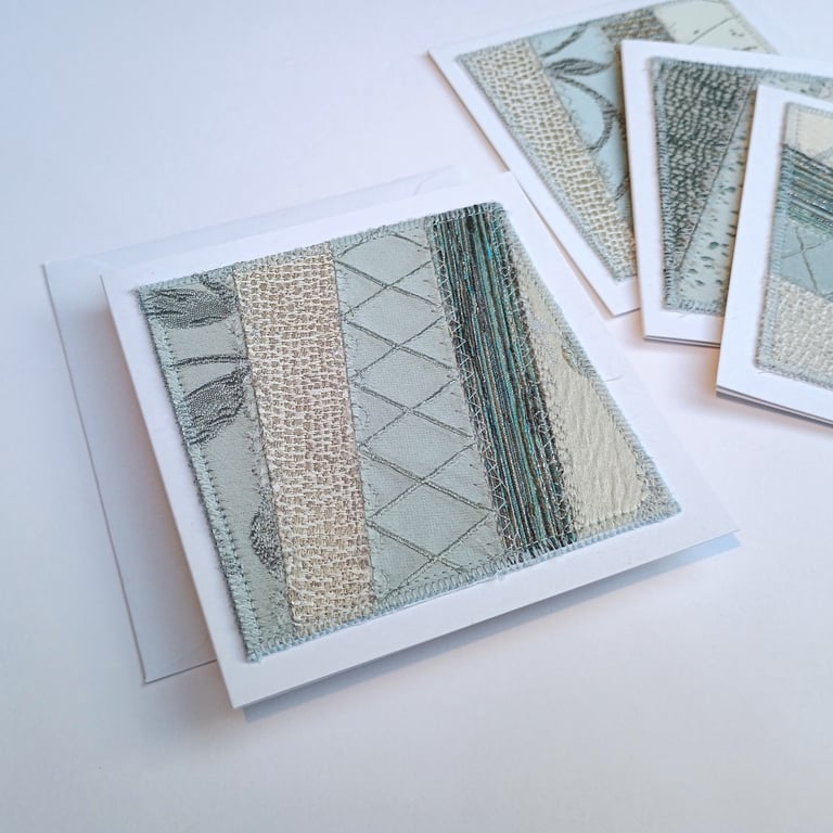 Greetings Card Muted Metallic Blue - upcycled textile blank greeting card