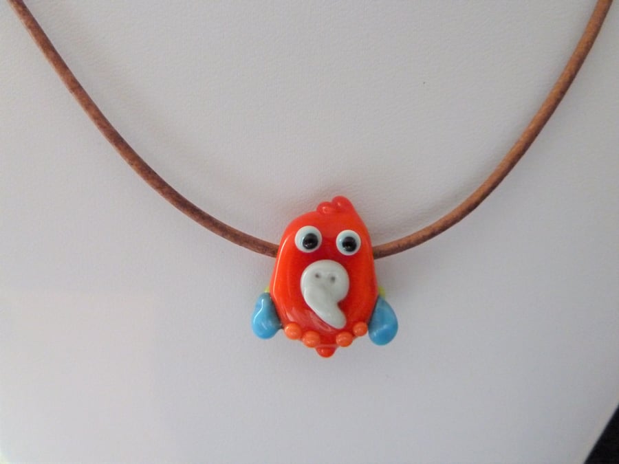lampwork glass parrot cord necklace