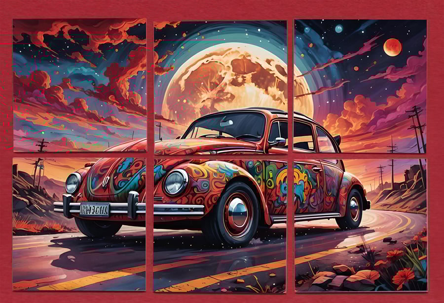 VW Beetle ceramic tile picture art mural -- 6  tiles for bathroom or kitchen
