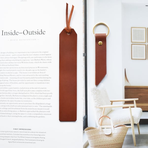 Leather Keyring Bookmark Set Handmade in Cornwall (vegetable-tanned leather)
