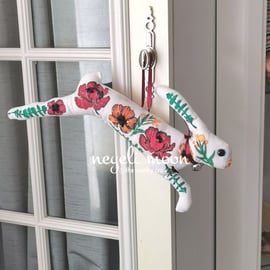 Fabric Hanging Hare Bohemian Poppy hand painted embroidery 