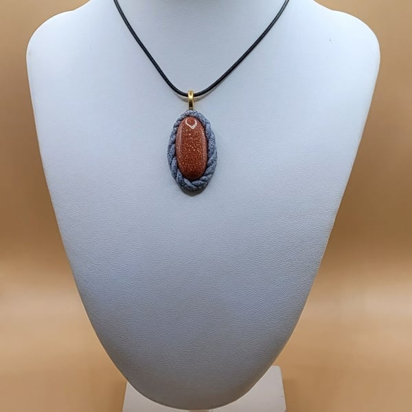 Gemstone pendant - handmade polymer clay necklace - unique statement jewellery